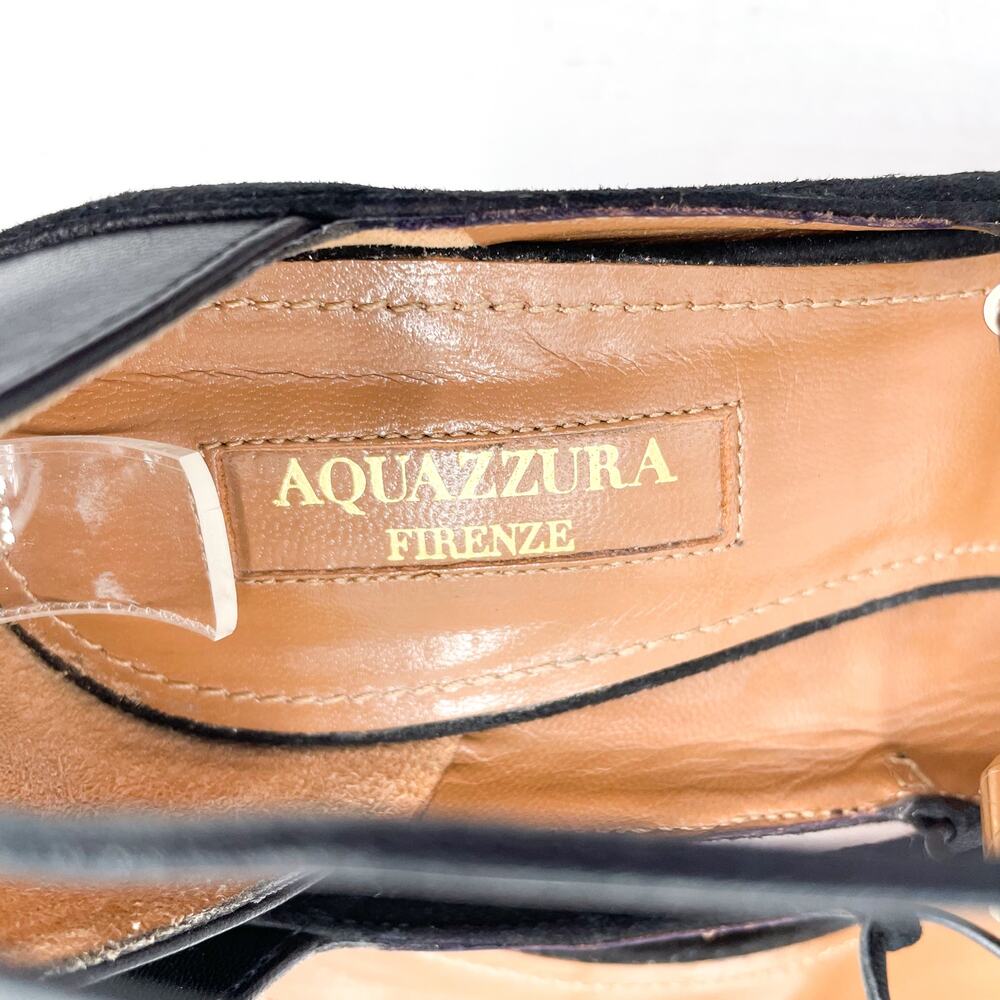 Aquazzura Fellini Pumps Black Suede Leather Trimmed Pointed Ankle Tie Sz 37 /‎ 7 - Picture 10 of 14